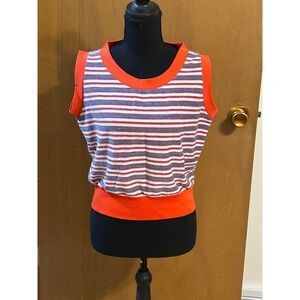 Retro Striped Crop Tank Red White Blue Vintage Style Top L